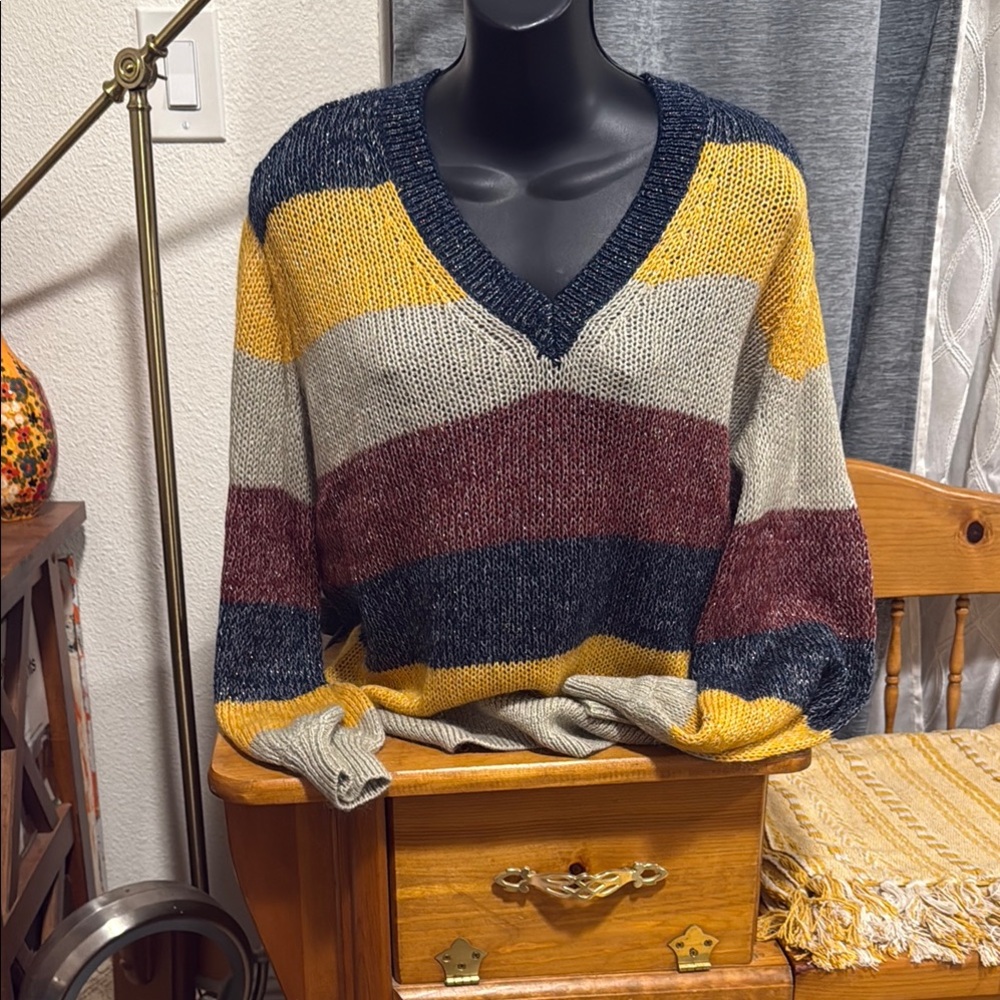 BCBG Maxazria Colorful Striped V-Neck Sweater
